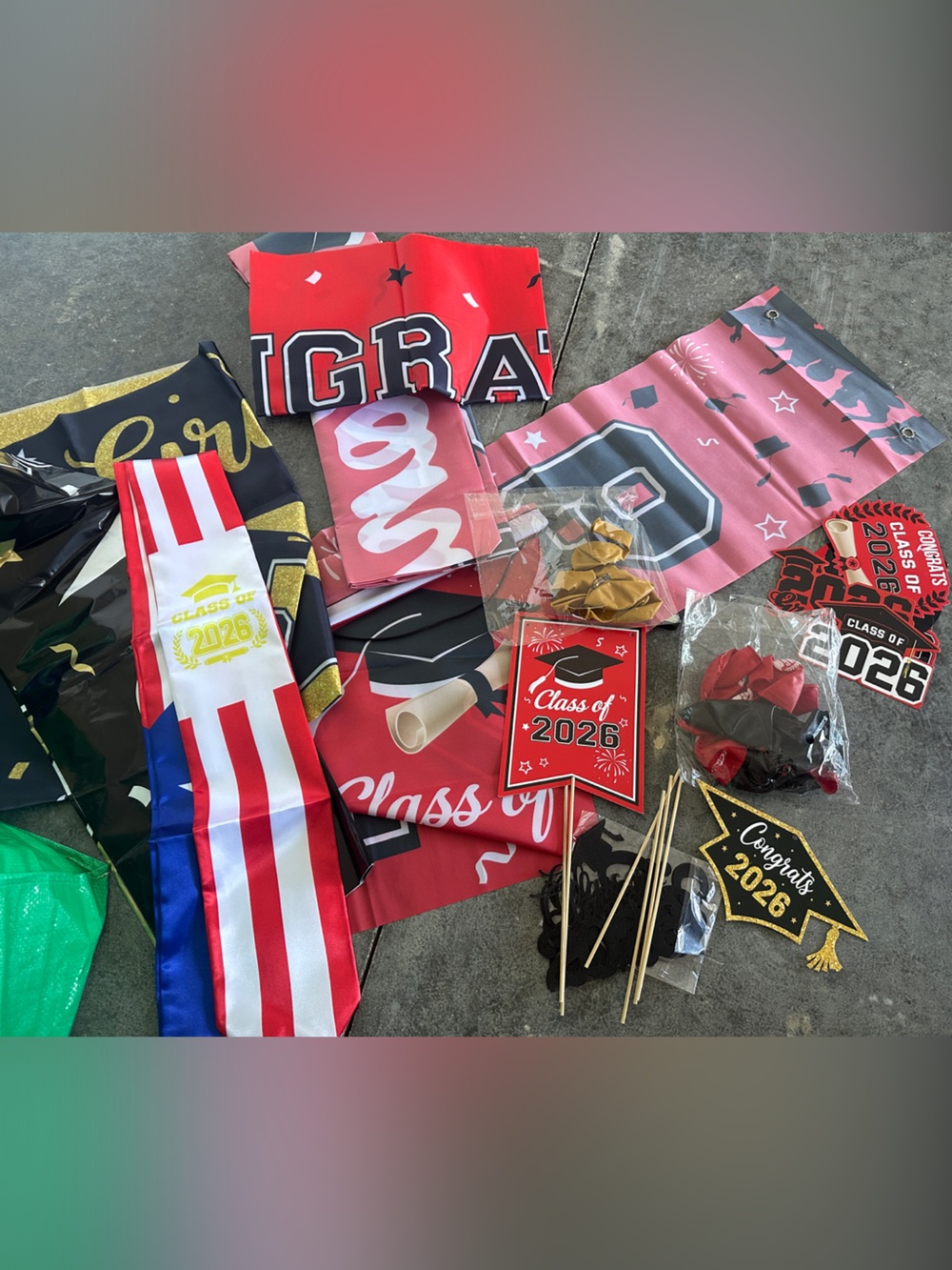 Graduation Party Supplies Bundle - Red, Black & Gold all class of 2026 stuff
